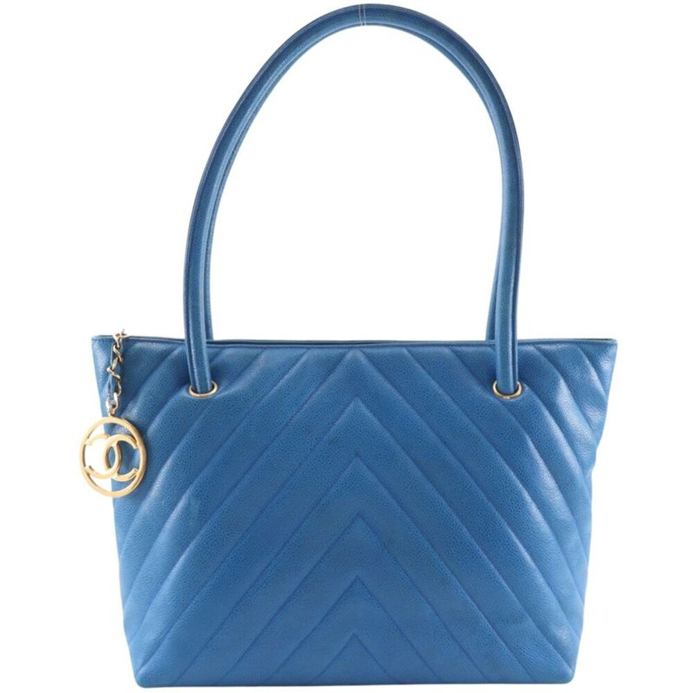 Chanel Coco Chevron Stitched Calfskin Blue Leather Backpack Bag